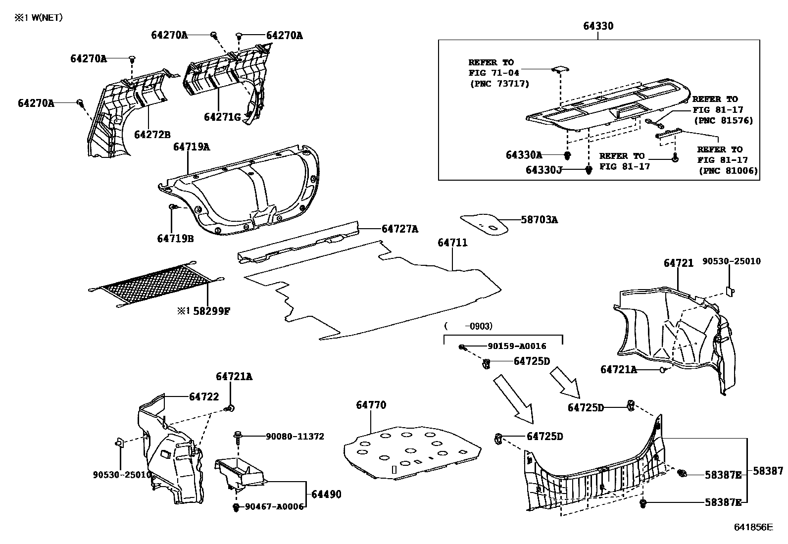 Toyota CAMRY 杂物箱板和行李箱垫 EPC diagram — 641856E