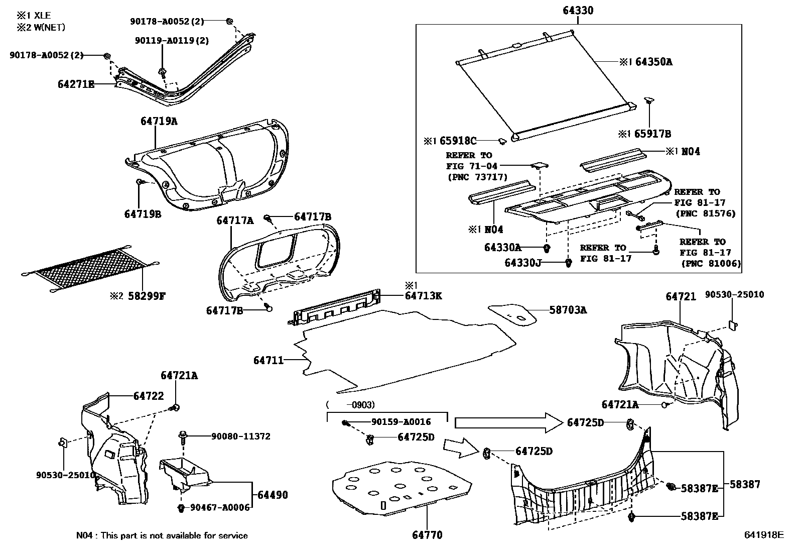 Toyota CAMRY 杂物箱板和行李箱垫 EPC diagram — 641918E