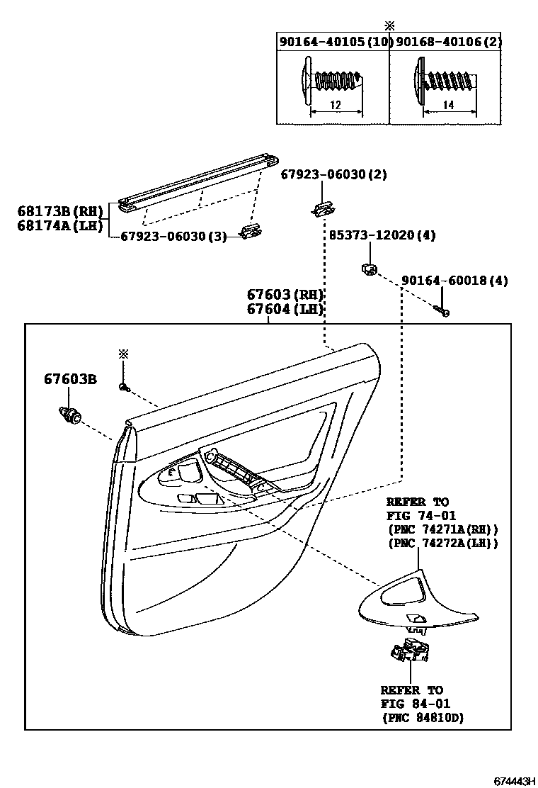 Toyota CAMRY 后门板和后门玻璃 EPC diagram — 674443H