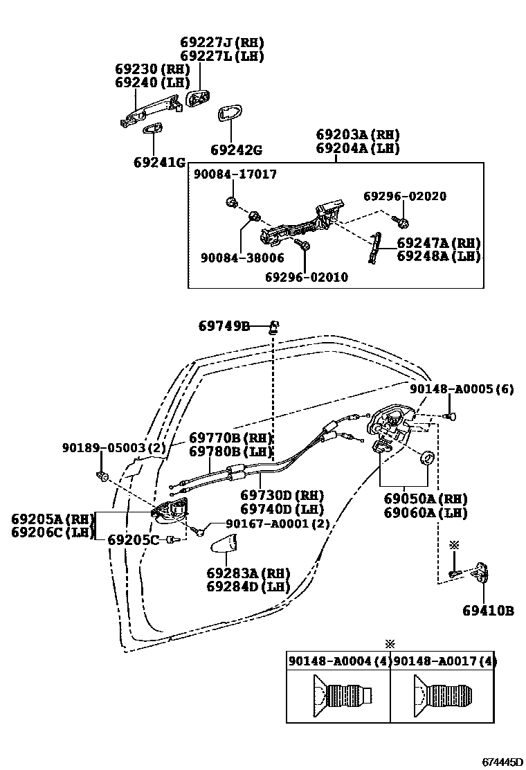 Toyota CAMRY 后门锁和后门把手 EPC diagram — 674445D