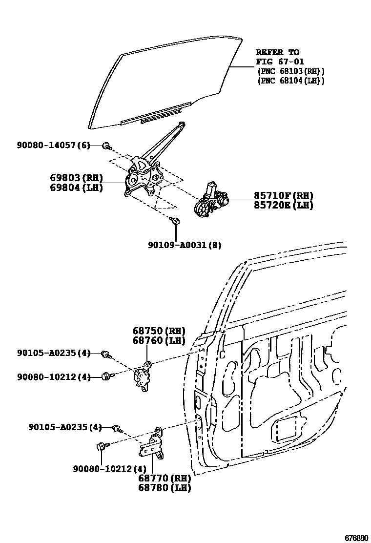 Toyota CAMRY 后门车窗升降器和合页 EPC diagram — 676880