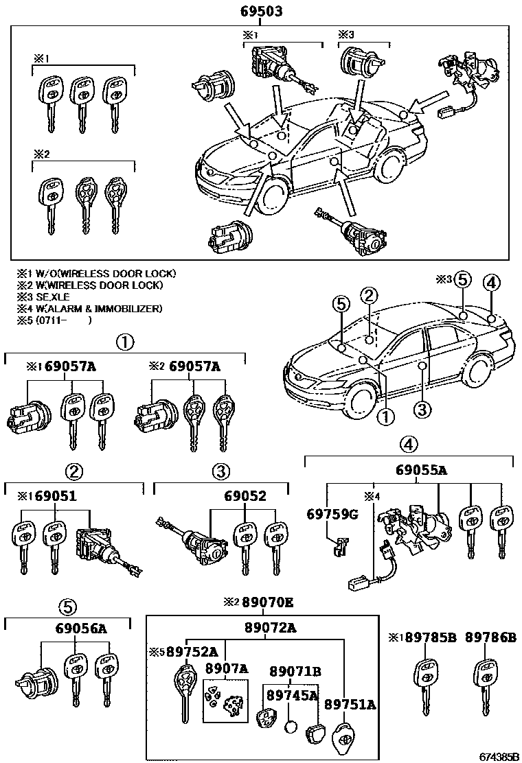 Toyota CAMRY 锁芯组件 EPC diagram — 674385B