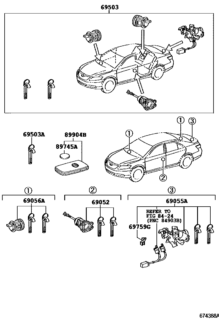 Toyota CAMRY 锁芯组件 EPC diagram — 674388A