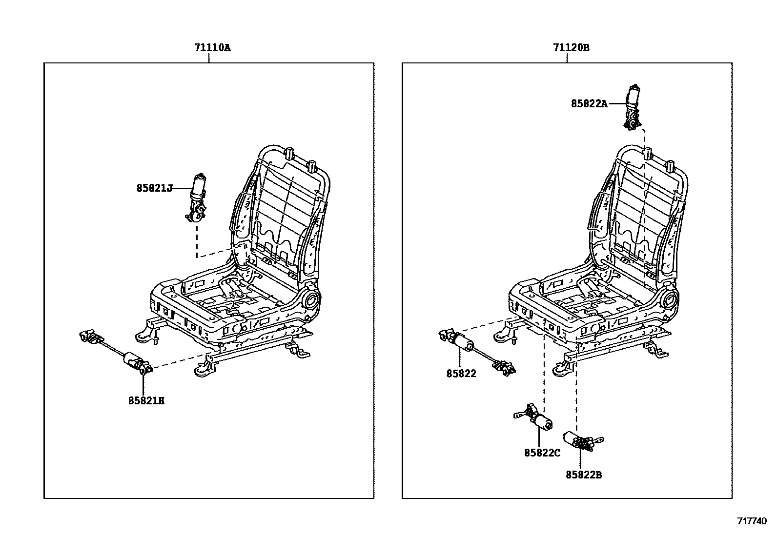 Toyota CAMRY 前排座椅和座椅滑轨 EPC diagram — 717740