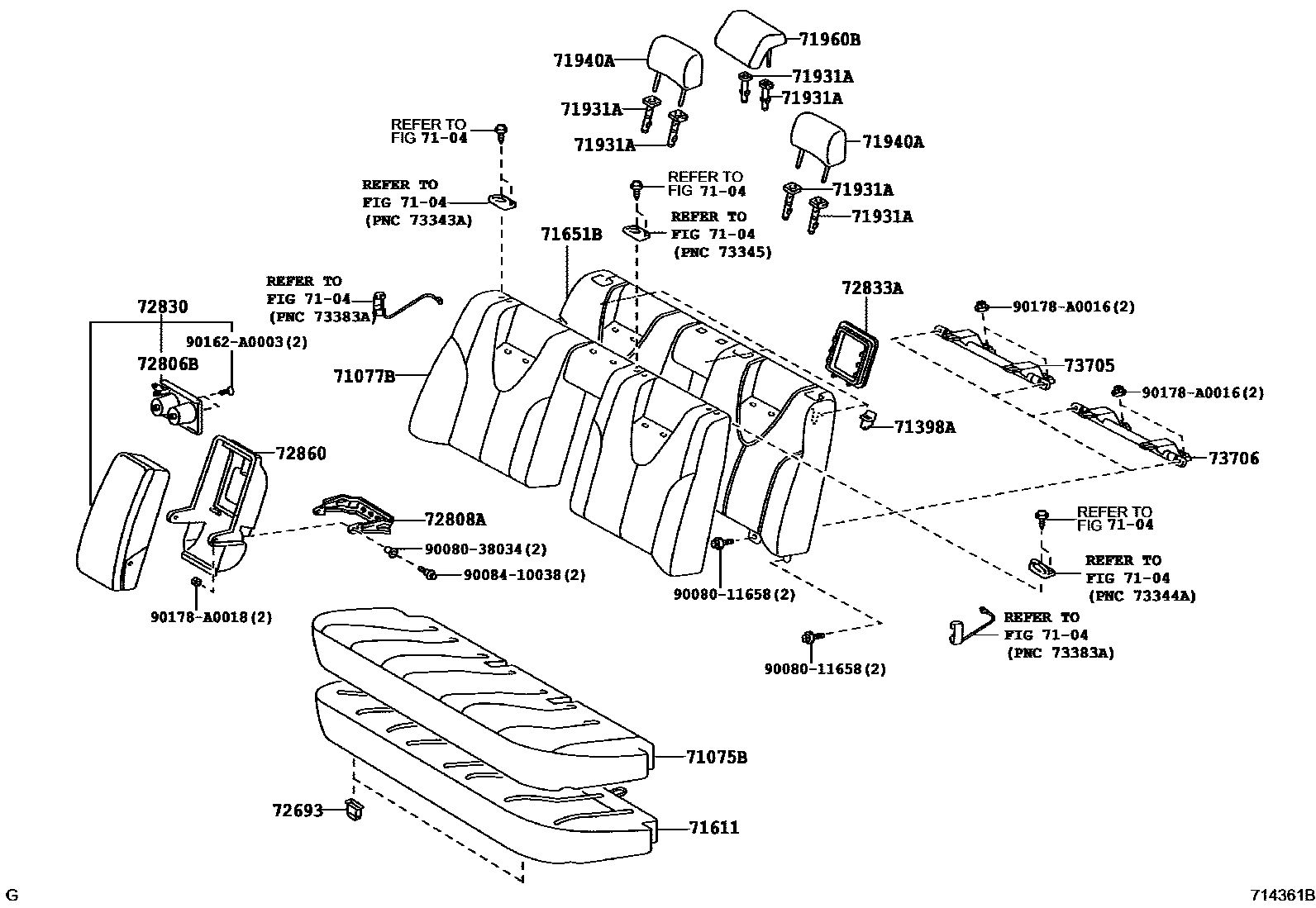 Toyota CAMRY 后排座椅和座椅滑轨 EPC diagram — 714361B