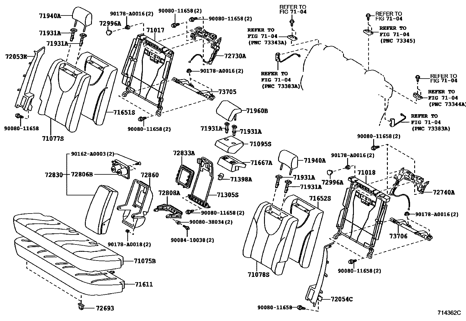 Toyota CAMRY 后排座椅和座椅滑轨 EPC diagram — 714362C