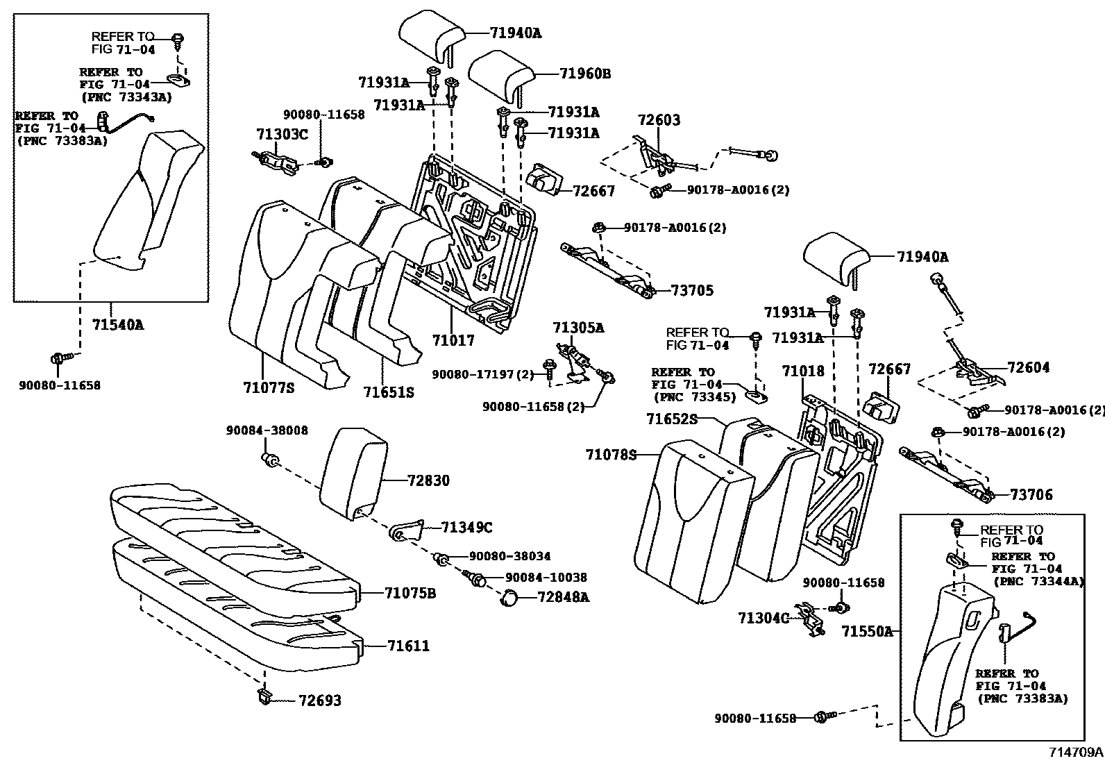 Toyota CAMRY 后排座椅和座椅滑轨 EPC diagram — 714709B