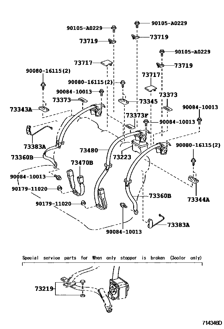 Toyota CAMRY 安全带和儿童保护座椅 EPC diagram — 714346D