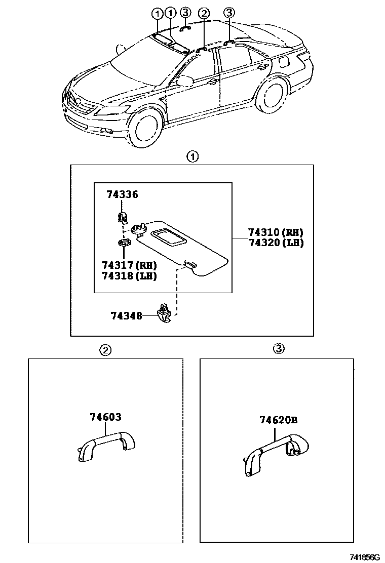 Toyota CAMRY 扶手和遮阳板 EPC diagram — 741856G