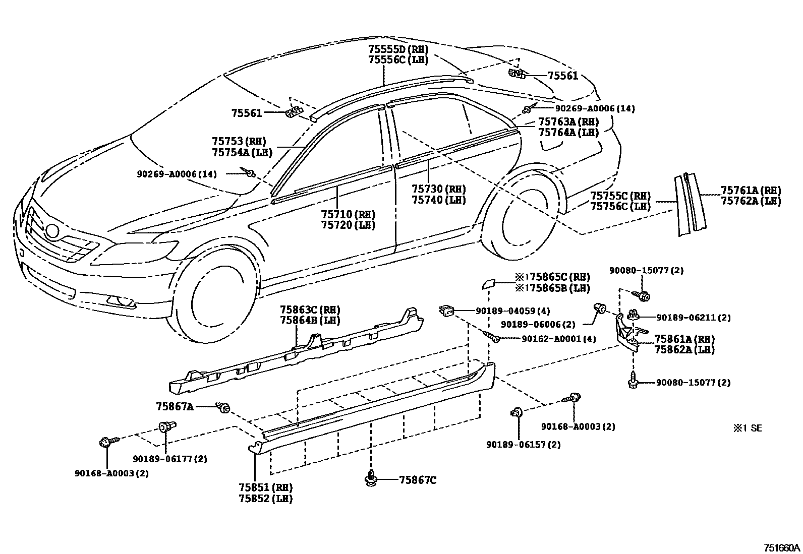 Toyota CAMRY 侧防护条 EPC diagram — 751660A