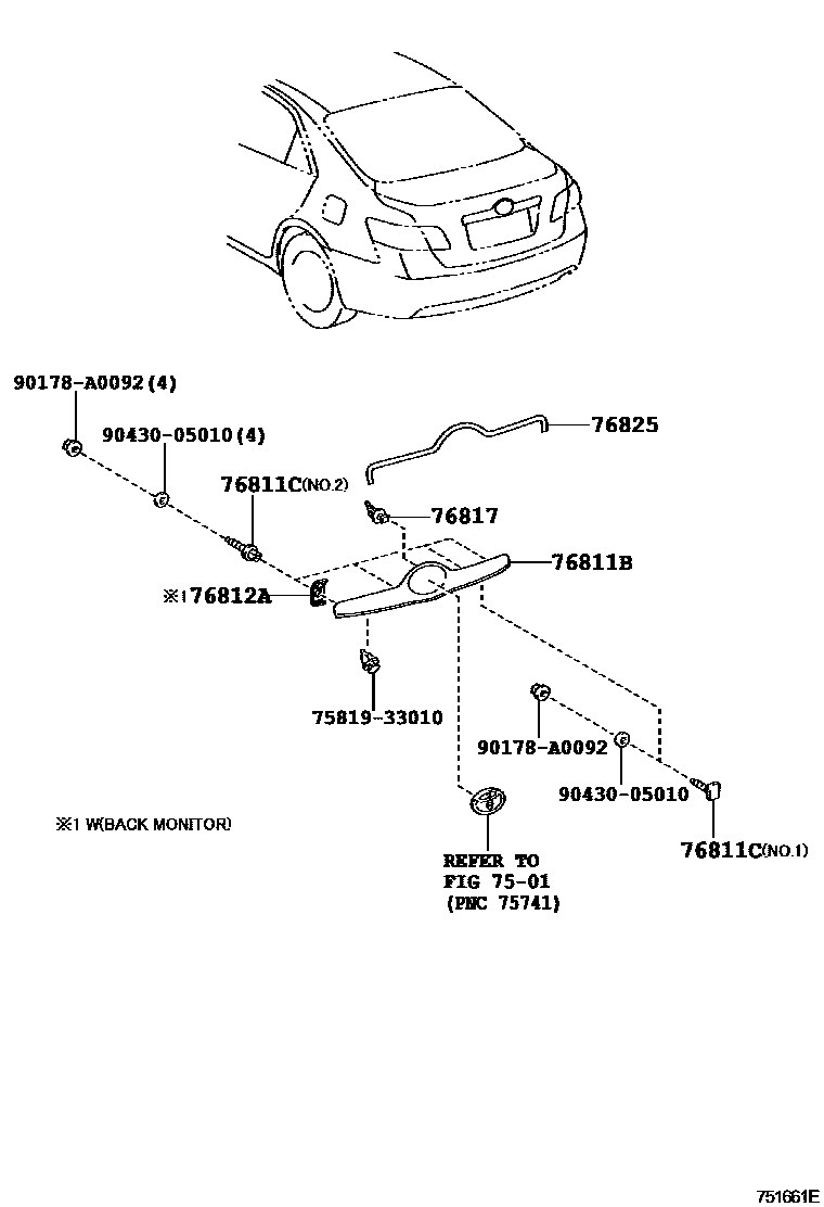 Toyota CAMRY 后防护条 EPC diagram — 751661E