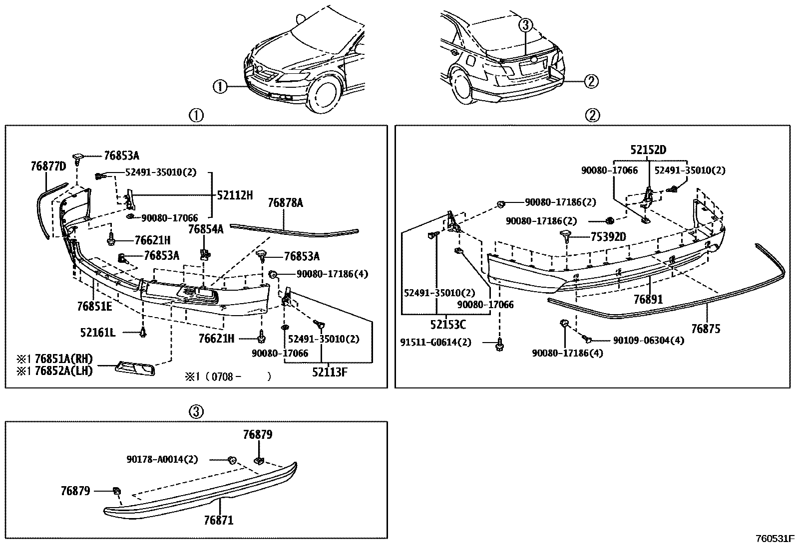 Toyota CAMRY 挡泥板和扰流板 EPC diagram — 760531F