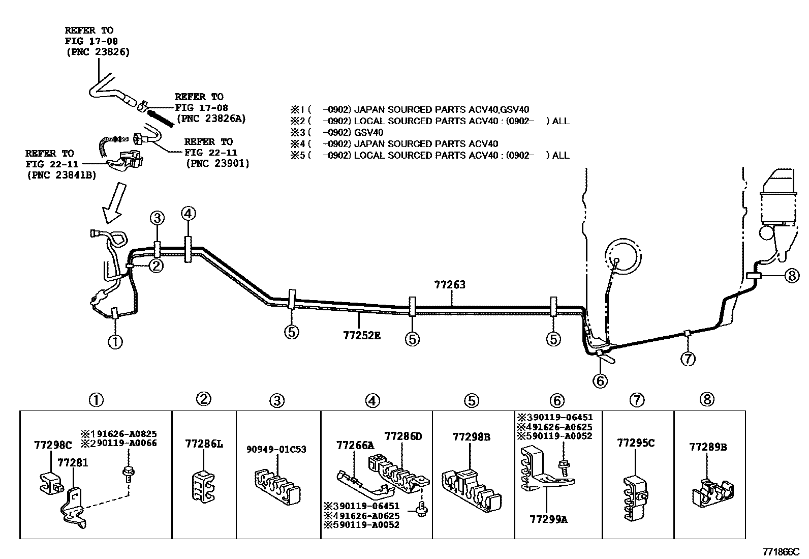 Toyota CAMRY 燃油箱和燃油管 EPC diagram — 771866C