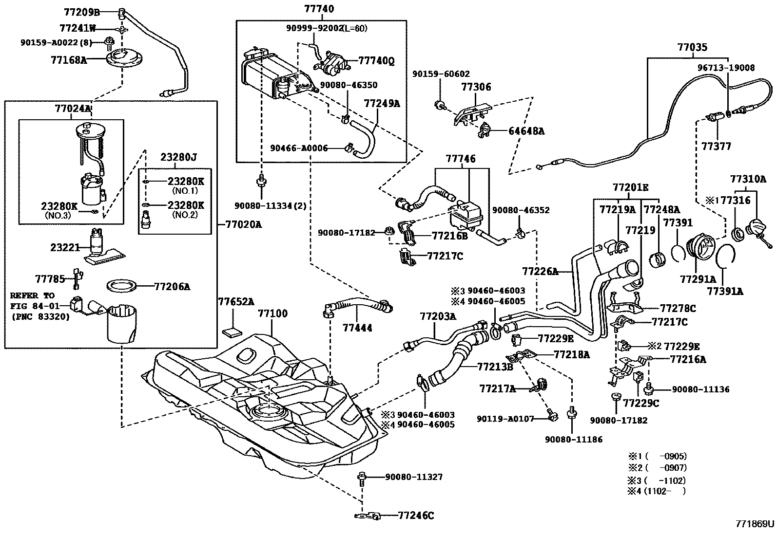 Toyota CAMRY 燃油箱和燃油管 EPC diagram — 771869U