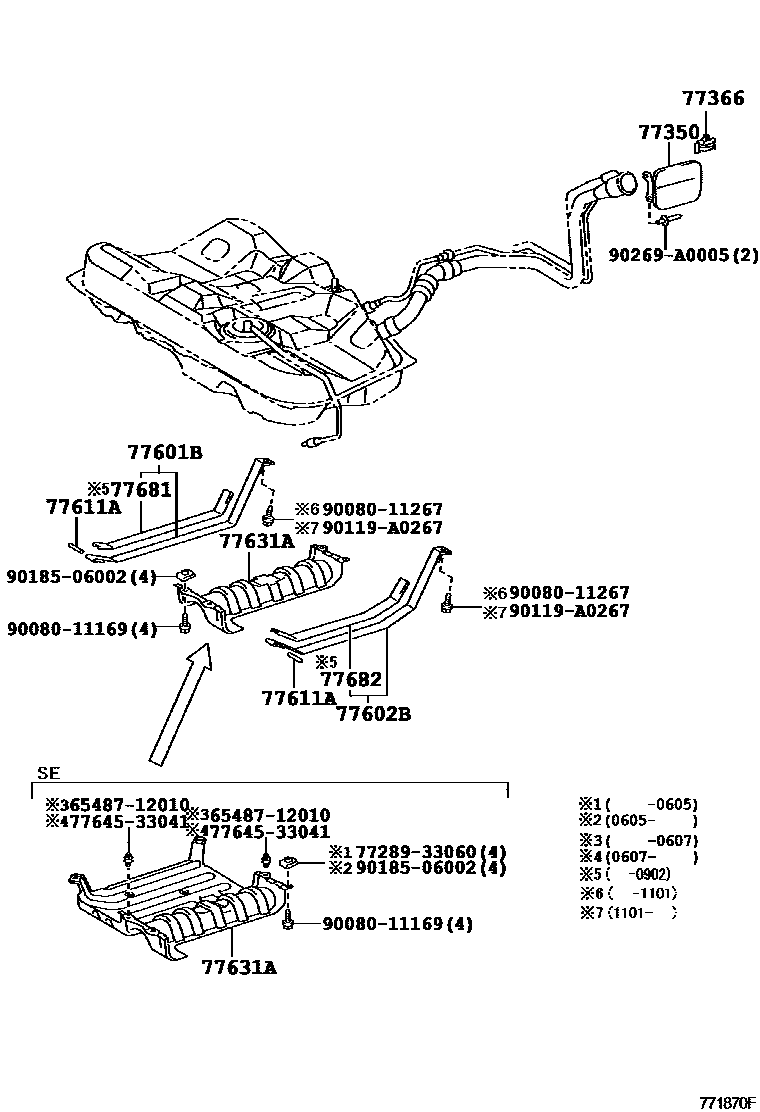 Toyota CAMRY 燃油箱和燃油管 EPC diagram — 771870F