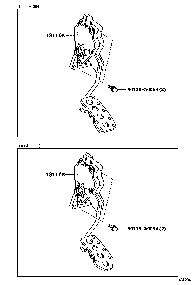 Toyota CAMRY accelerator pedal connecting rod EPC diagram — 781294