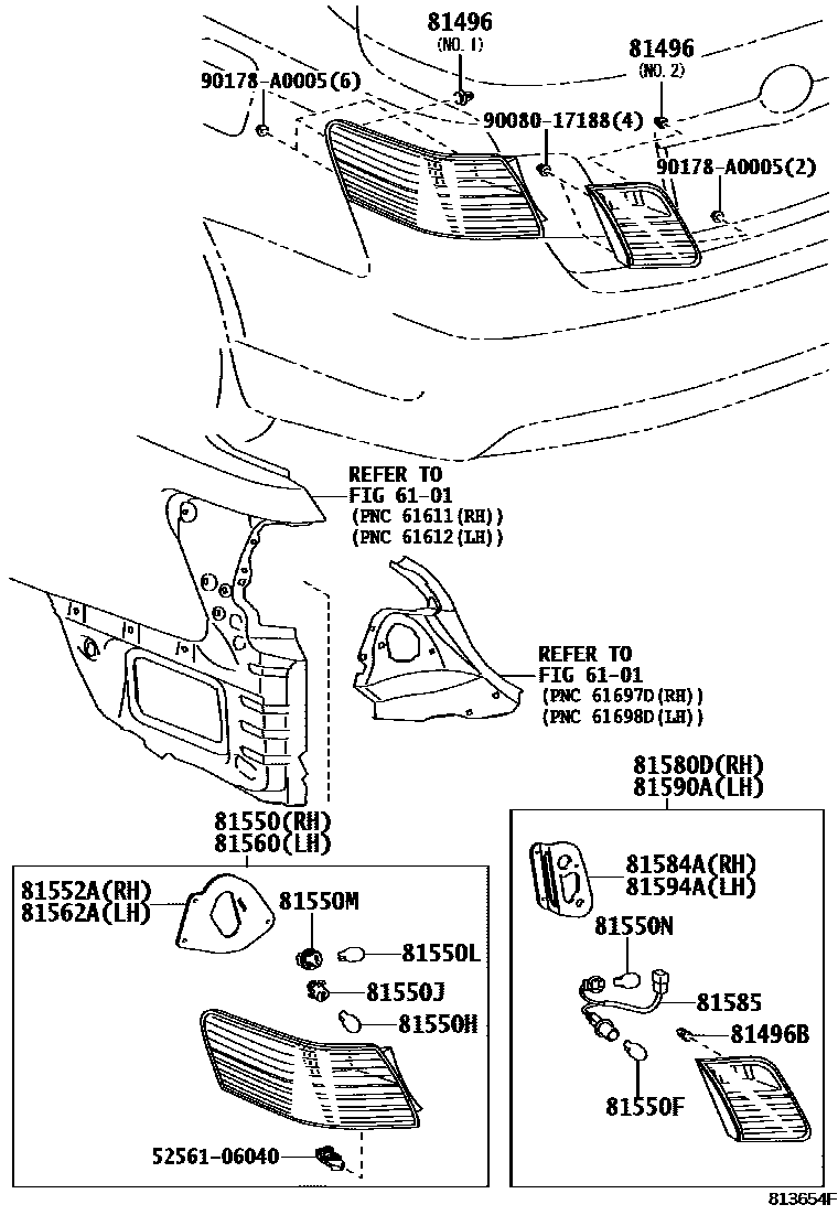 Toyota CAMRY 后组合灯 EPC diagram — 813654F