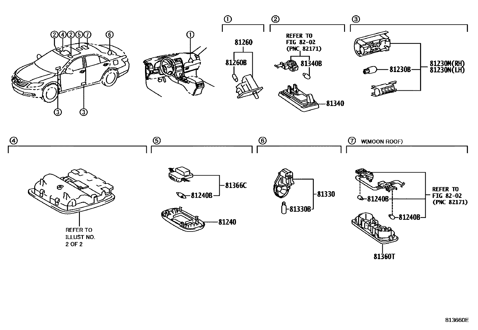 Toyota CAMRY 车内灯 EPC diagram — 813660E