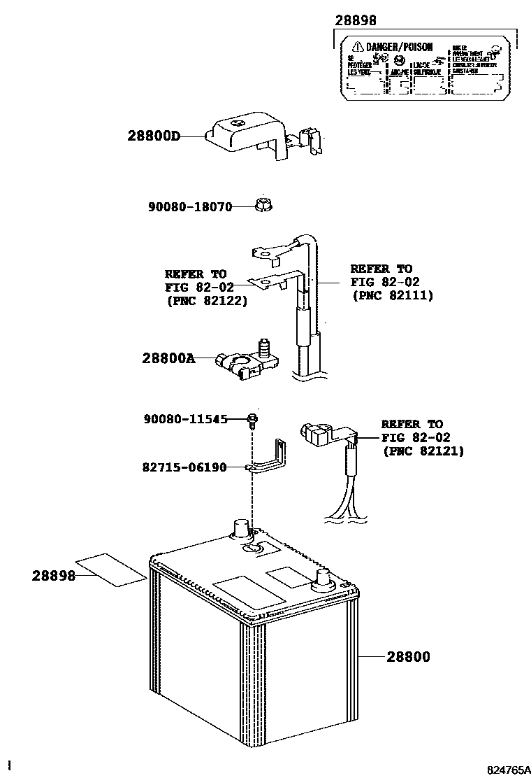 Toyota CAMRY 蓄电池和蓄电池电缆 EPC diagram — 824765A