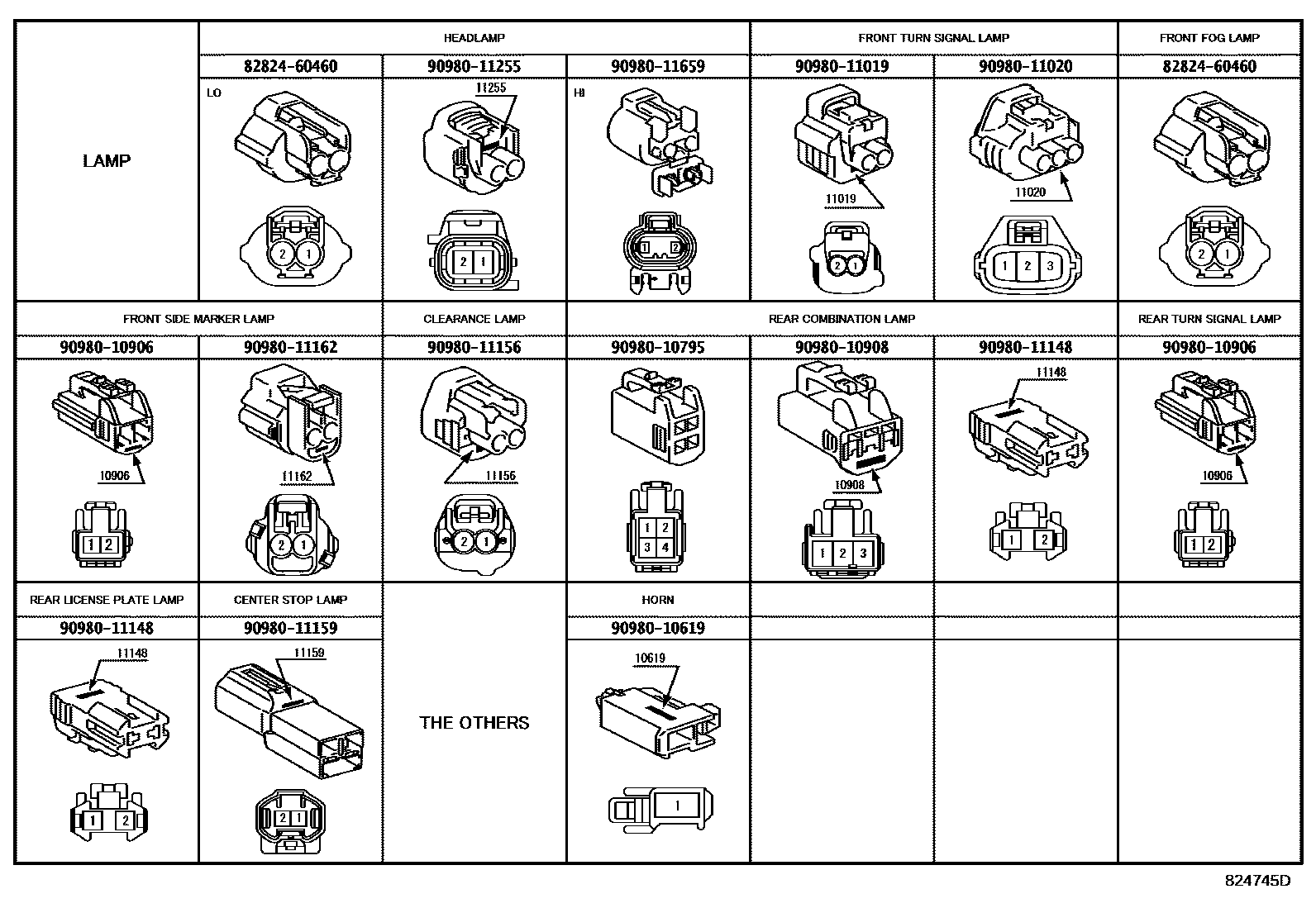 Toyota CAMRY 线束和卡夹 EPC diagram — 824745D