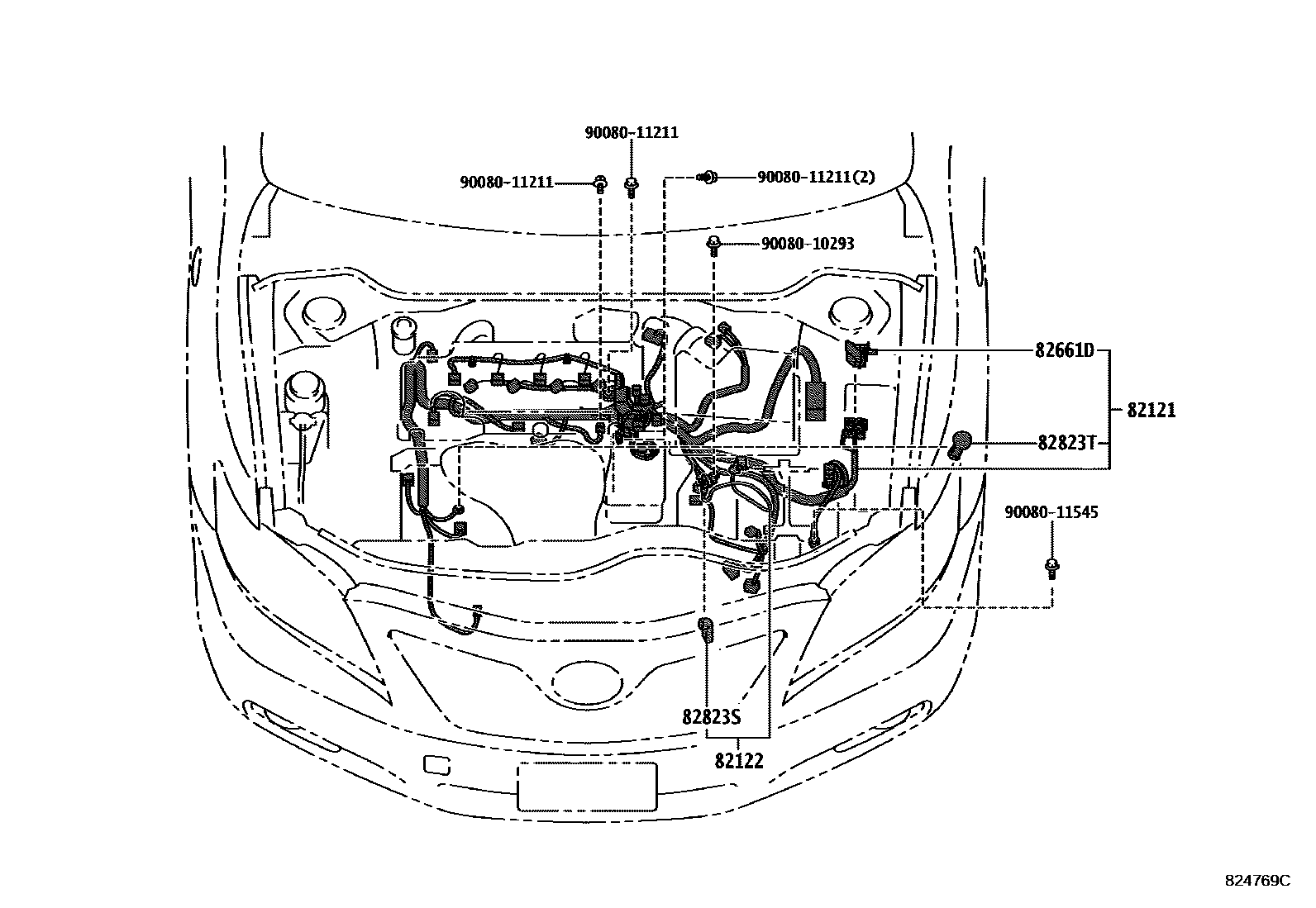 Toyota CAMRY 线束和卡夹 EPC diagram — 824769C