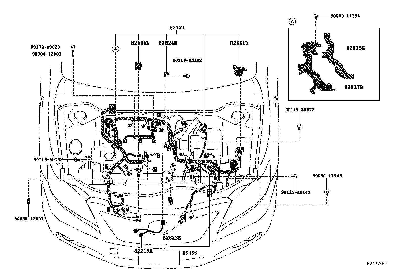 Toyota CAMRY 线束和卡夹 EPC diagram — 824770C