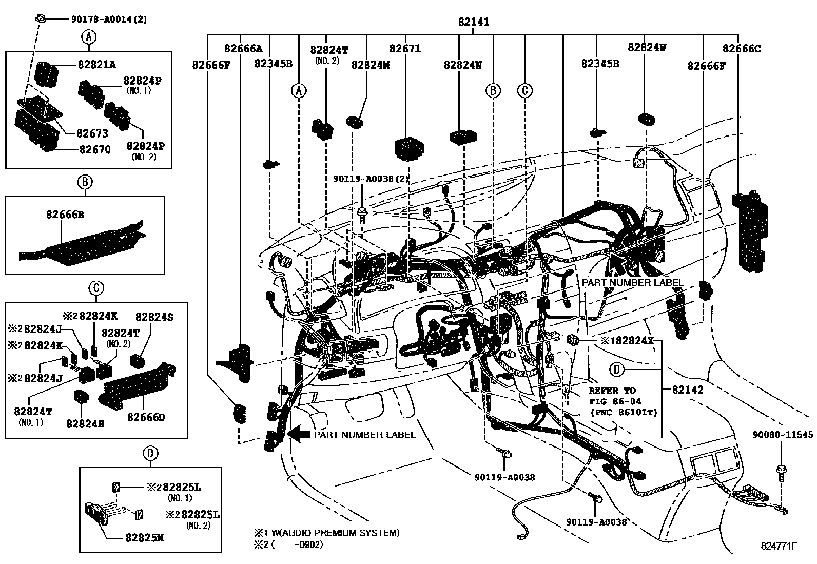 Toyota CAMRY 线束和卡夹 EPC diagram — 824771F