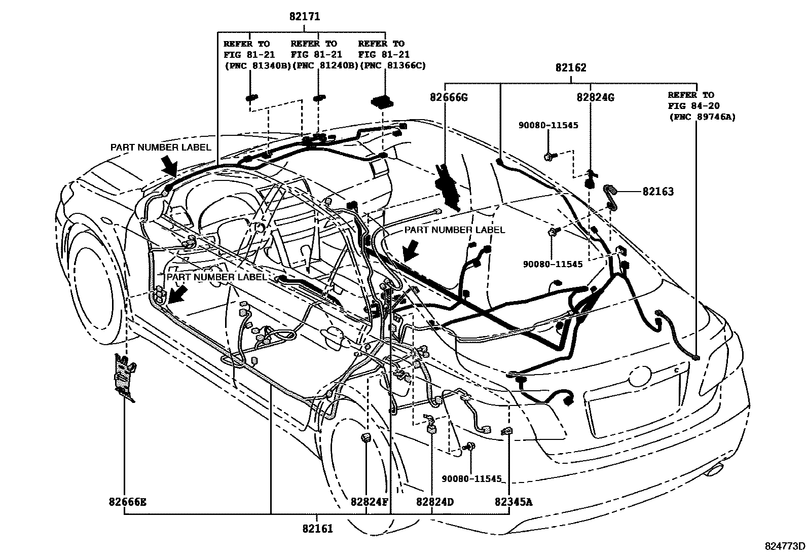 Toyota CAMRY 线束和卡夹 EPC diagram — 824773D