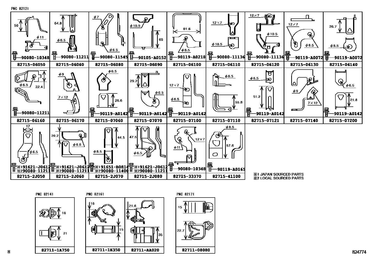 Toyota CAMRY 线束和卡夹 EPC diagram — 824774A