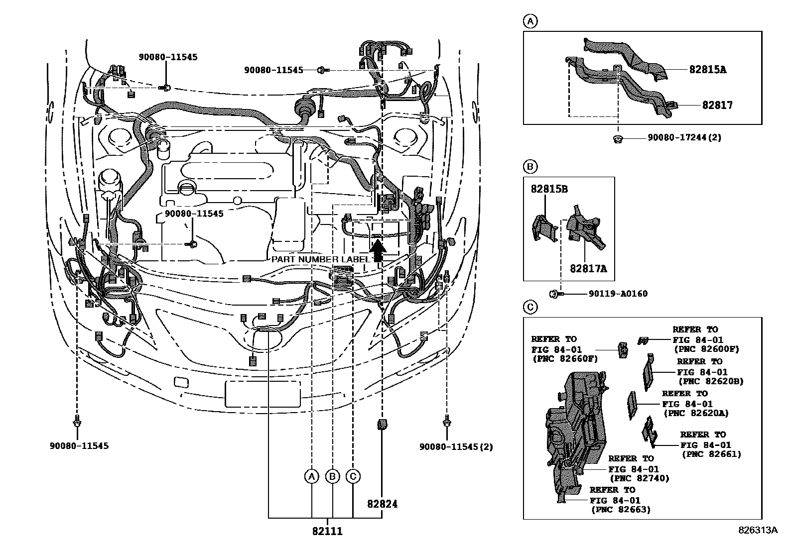 Toyota CAMRY 线束和卡夹 EPC diagram — 826313A