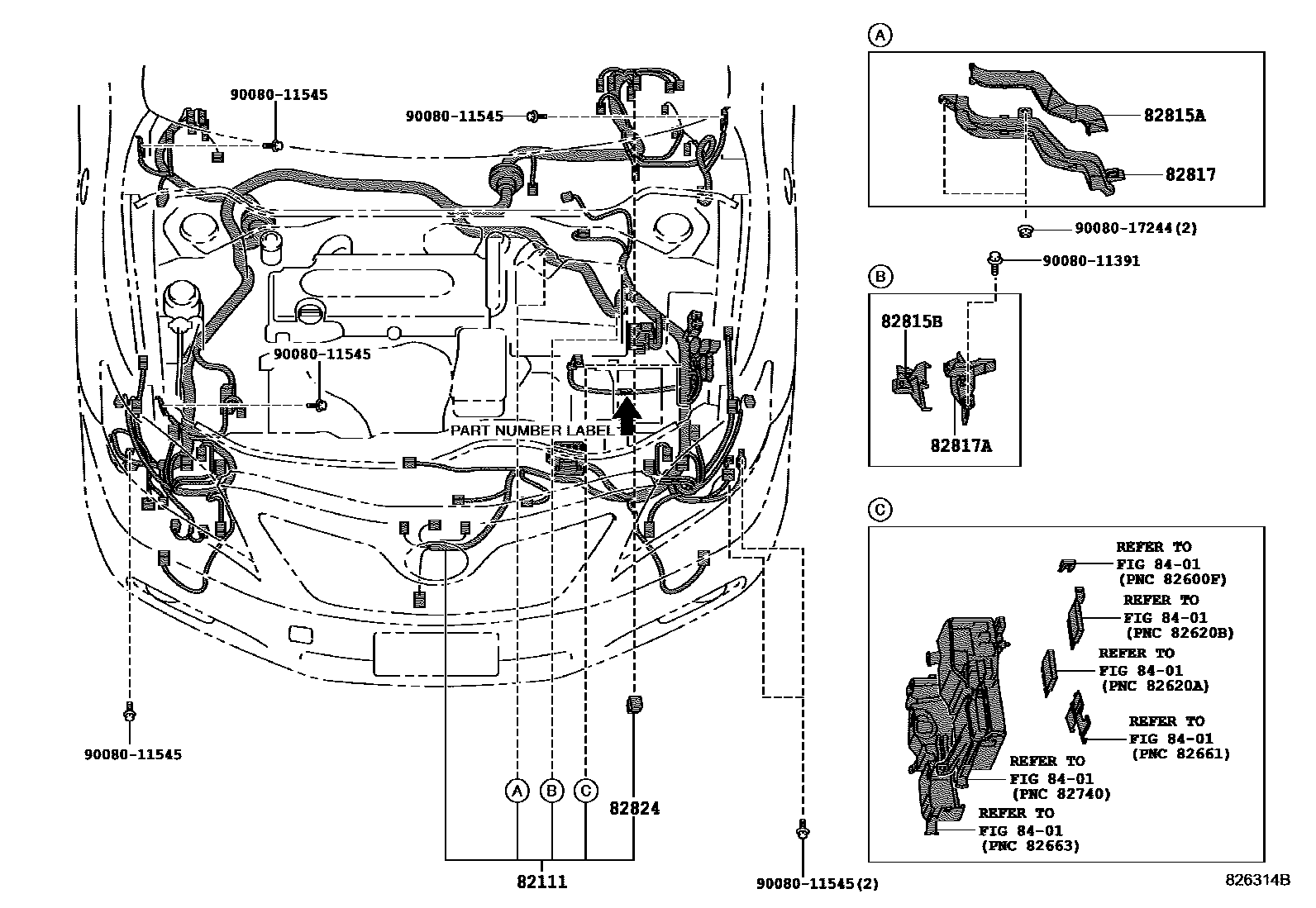 Toyota CAMRY 线束和卡夹 EPC diagram — 826314B