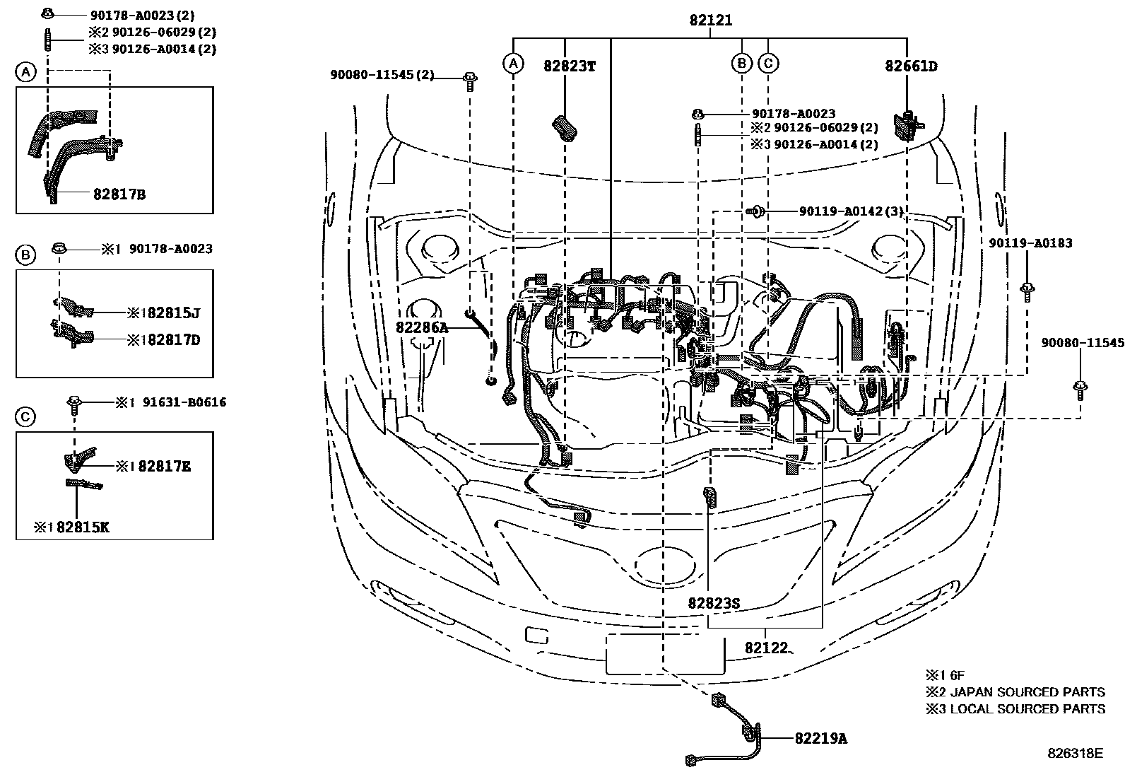 Toyota CAMRY 线束和卡夹 EPC diagram — 826318E