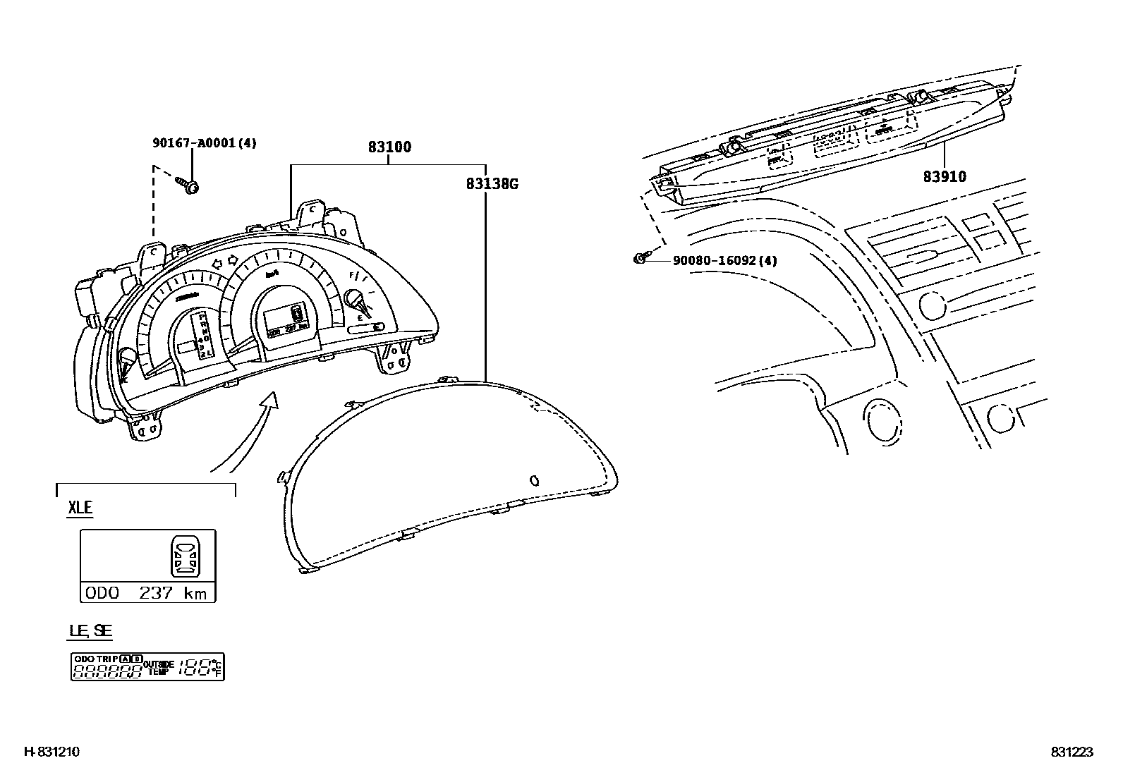 Toyota CAMRY 仪表 EPC diagram — 831223
