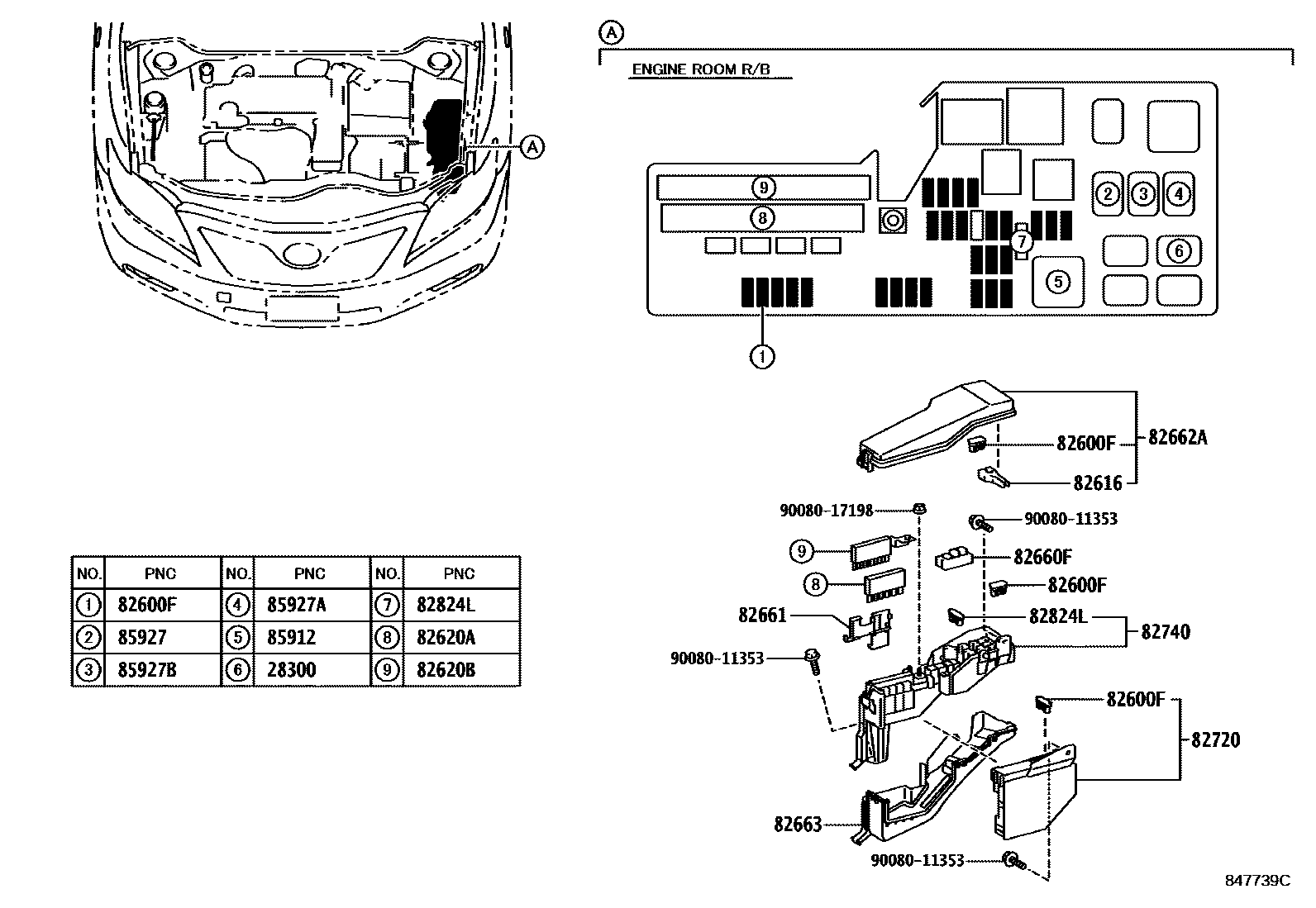 Toyota CAMRY 开关和继电器和ECU EPC diagram — 847739C