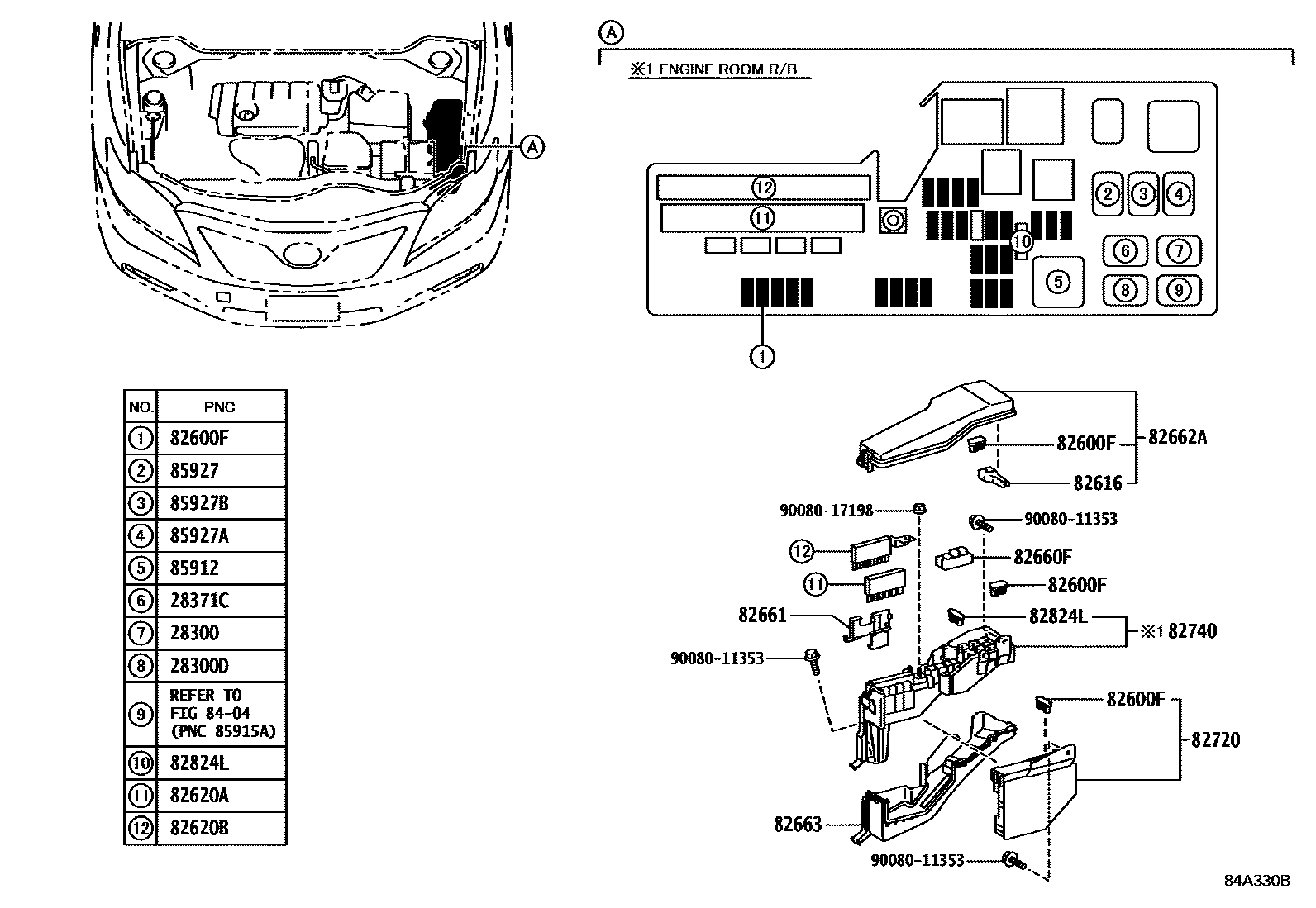 Toyota CAMRY 开关和继电器和ECU EPC diagram — 84A330B