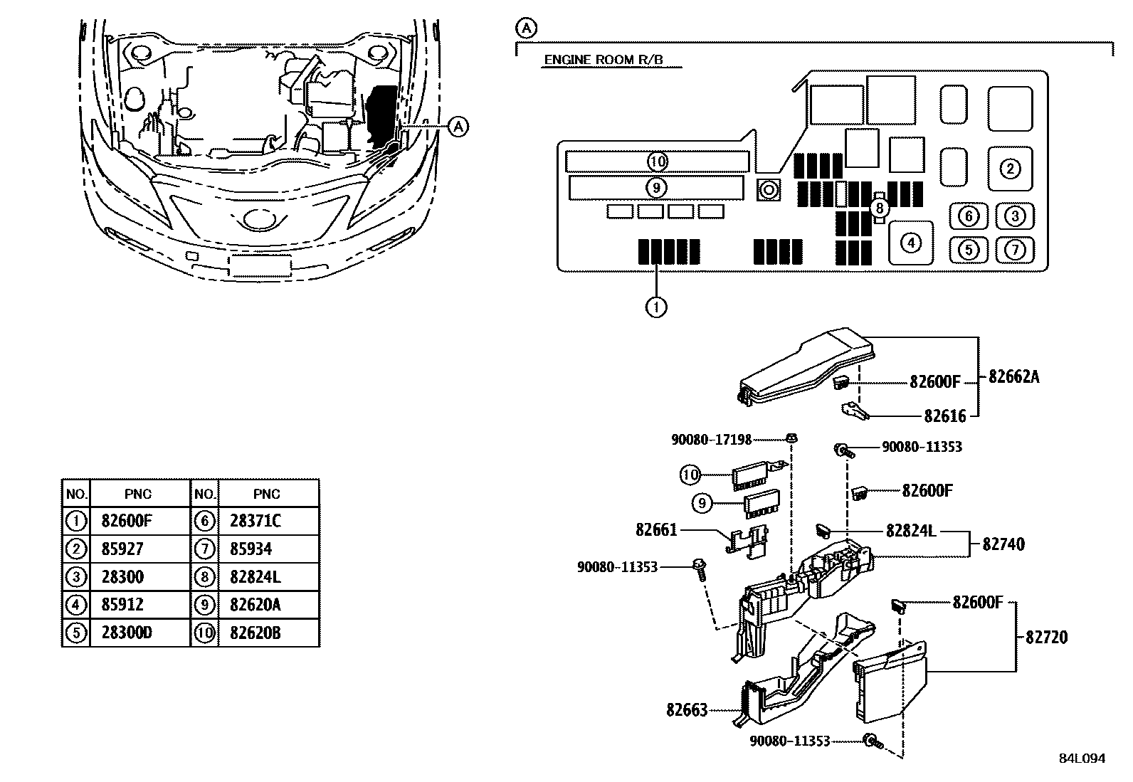 Toyota CAMRY 开关和继电器和ECU EPC diagram — 84L094