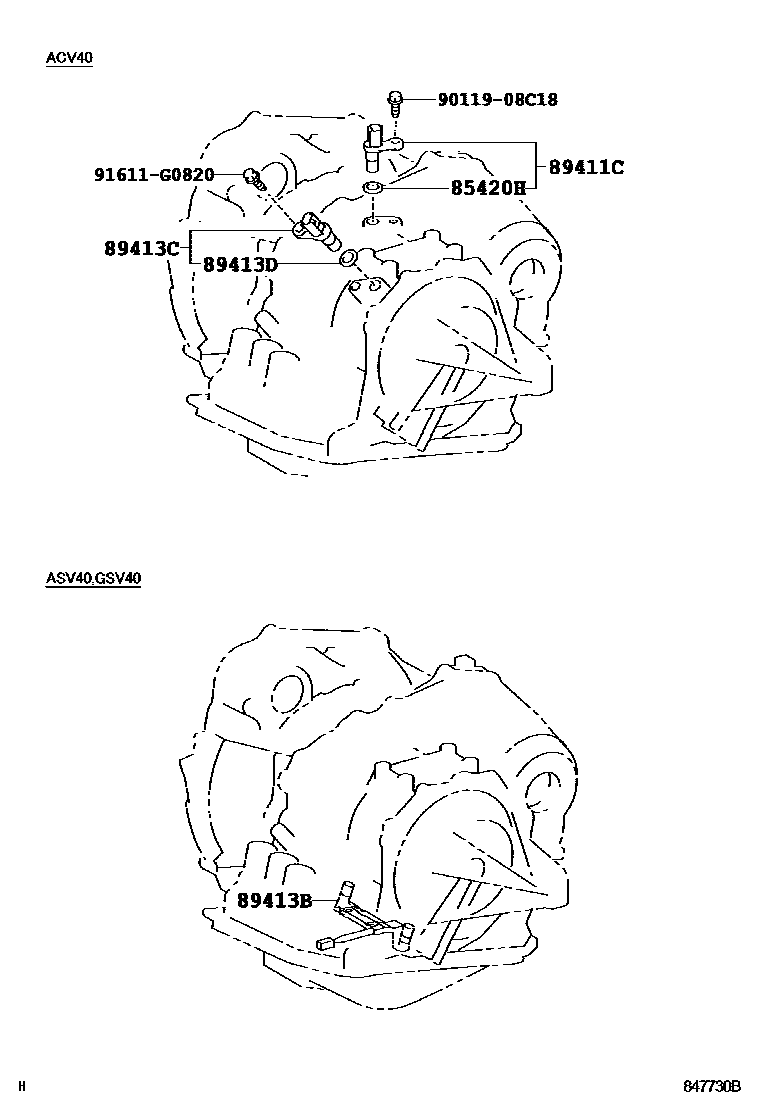 Toyota CAMRY 超速档和电子控制变速器 EPC diagram — 847730B