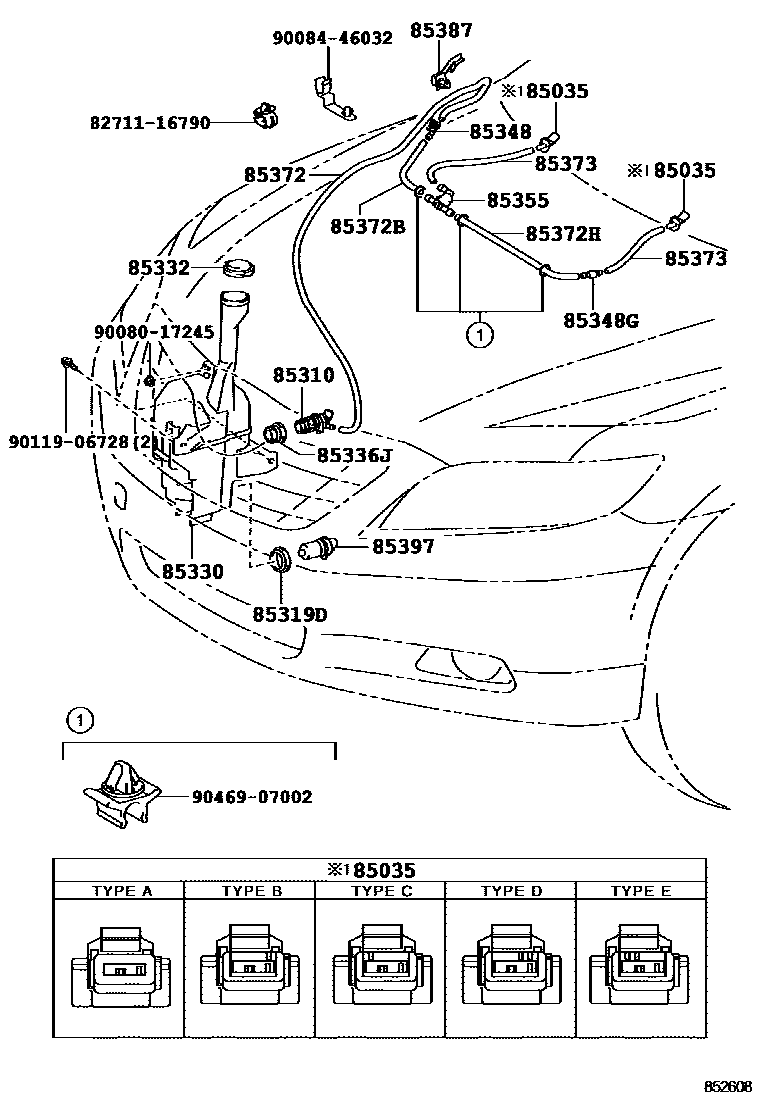 Toyota CAMRY 挡风玻璃清洗器 EPC diagram — 852608