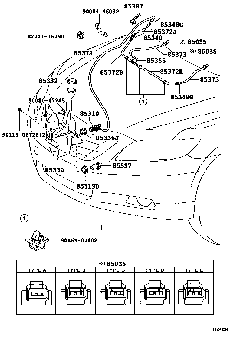 Toyota CAMRY 挡风玻璃清洗器 EPC diagram — 852609