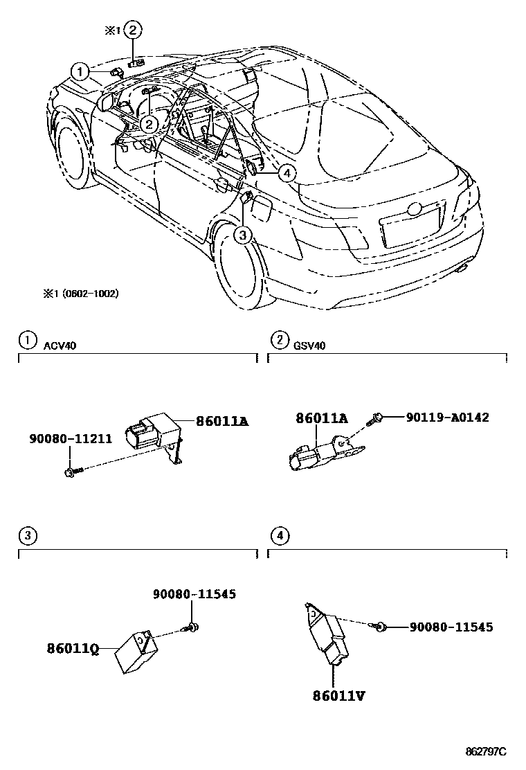 Toyota CAMRY 收音机、放大器和冷凝器 EPC diagram — 862797C