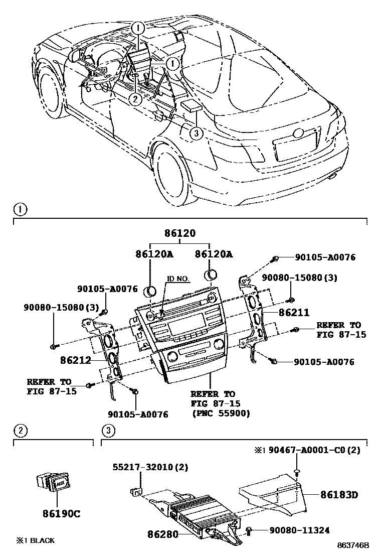 Toyota CAMRY 收音机、放大器和冷凝器 EPC diagram — 863746B