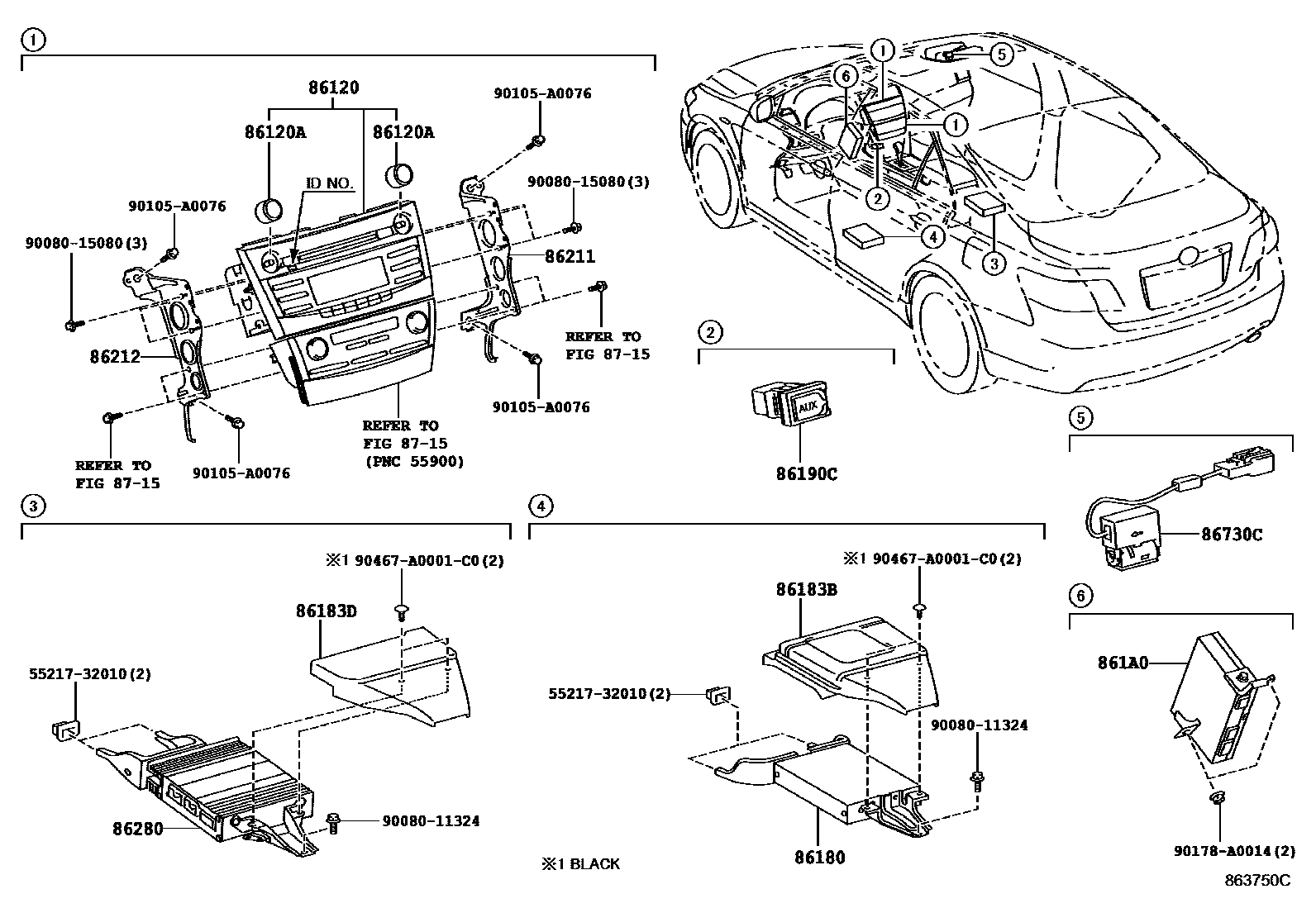 Toyota CAMRY 收音机、放大器和冷凝器 EPC diagram — 863750C