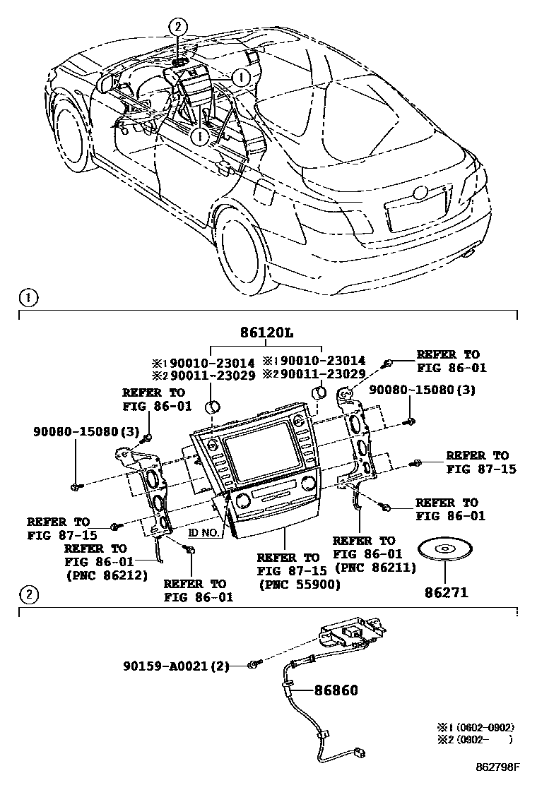 Toyota CAMRY 导航和前监视器显示屏 EPC diagram — 862798F