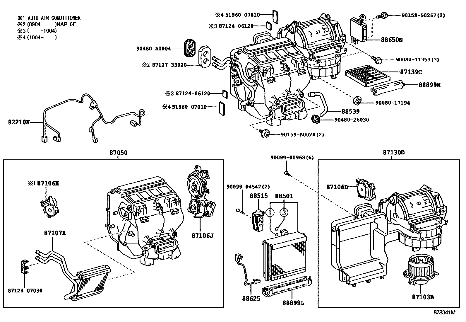 Toyota CAMRY 暖风和空调系统 - 冷却器组件 EPC diagram — 878341M