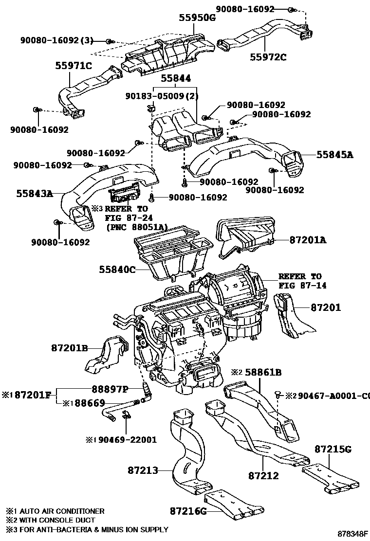 Toyota CAMRY 暖风和空调系统 - 控制器和风管 EPC diagram — 878348F