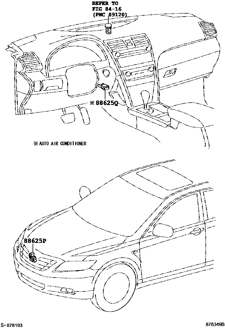 Toyota CAMRY 暖风和空调系统 - 控制器和风管 EPC diagram — 878349B