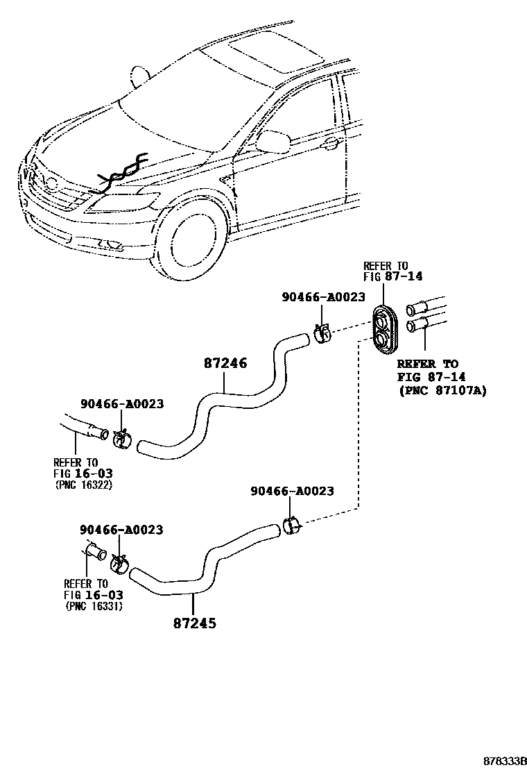 Toyota CAMRY 暖风和空调系统 - 水管 EPC diagram — 878333B