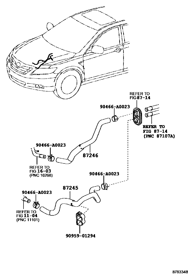Toyota CAMRY 暖风和空调系统 - 水管 EPC diagram — 878334B