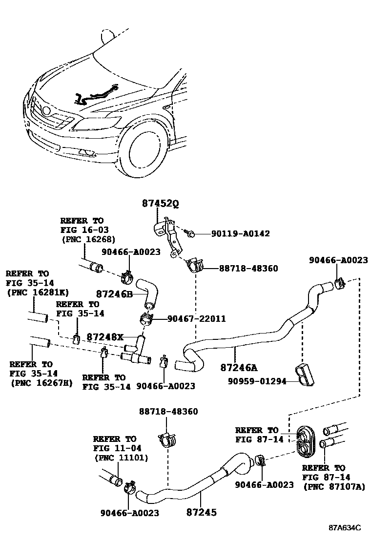 Toyota CAMRY 暖风和空调系统 - 水管 EPC diagram — 87A634C