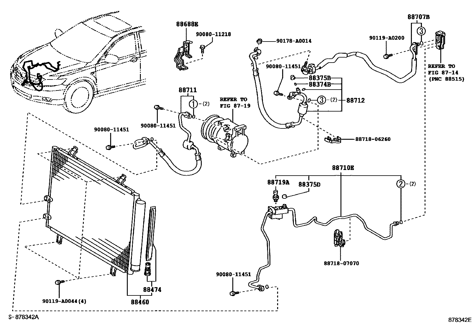 Toyota CAMRY Heating & Air Conditioning - Cooler Piping EPC diagram — 878342E
